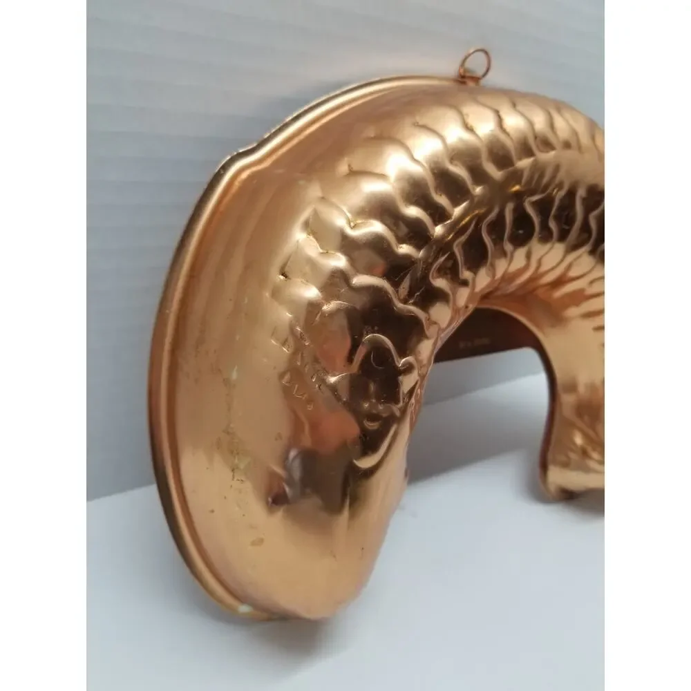 Vintage Large Copper Salmon Fish Jello Mold Bundt Pan Hangs